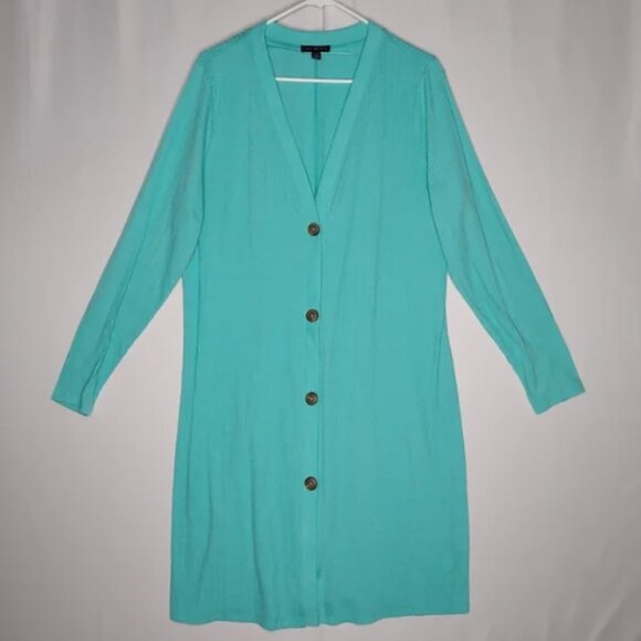 616-39 Lane Bryant teal long sweater cover-up size 14/16 - Picture 1 of 11